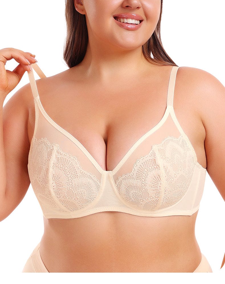 Women Plus Size Lace Bra with Underwired Chest Support