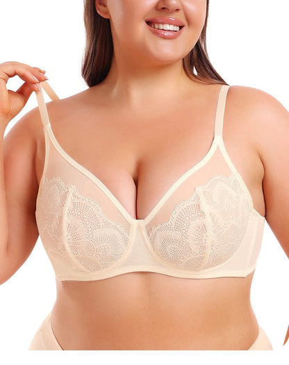Women Plus Size Lace Bra with Underwired Chest Support