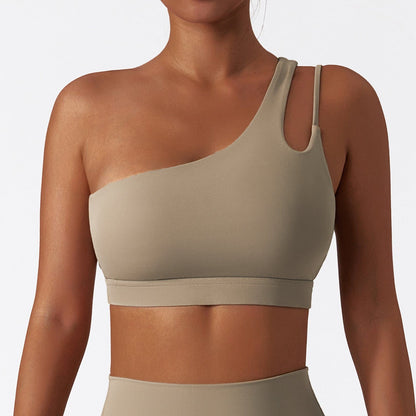 Women’s One-Shoulder Sports Bra Asymmetrical Workout Bra with Removable Pads & High Support
