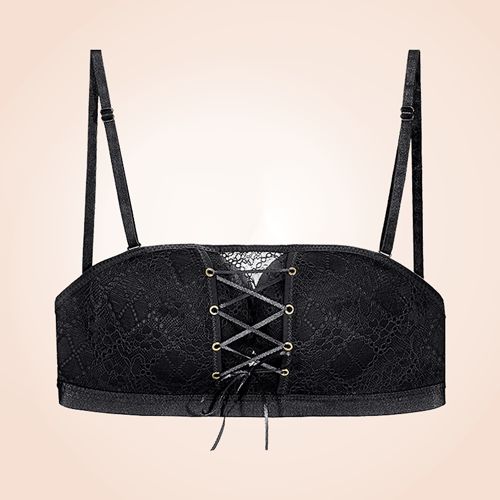 Strapless Lace Seamless Push Up Drawstring Bandeau
