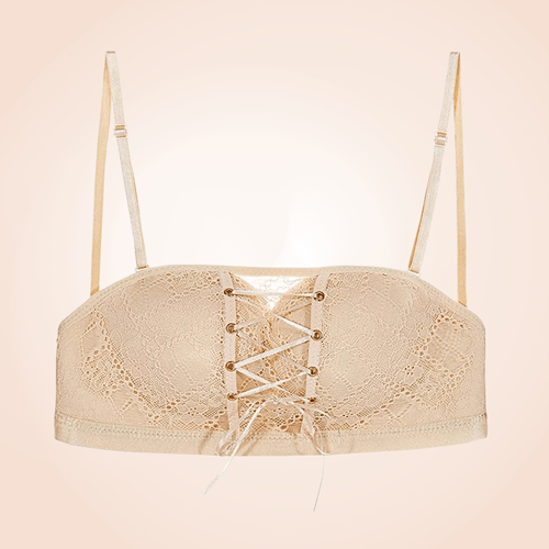 Strapless Lace Seamless Push Up Drawstring Bandeau