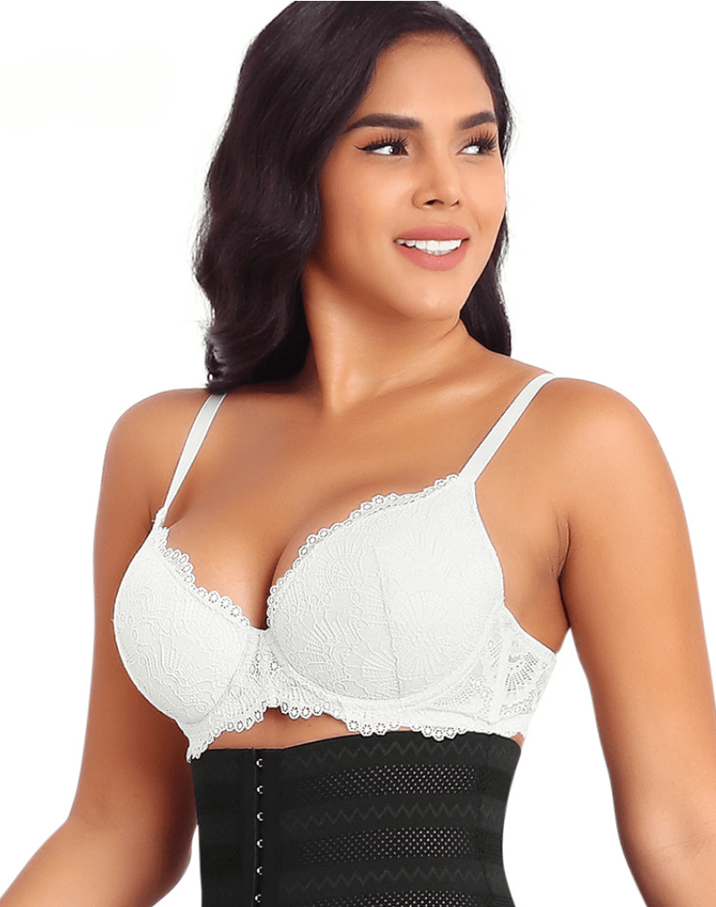 Plus Size Plunge Lace Push Up Bra with Adjustable Straps