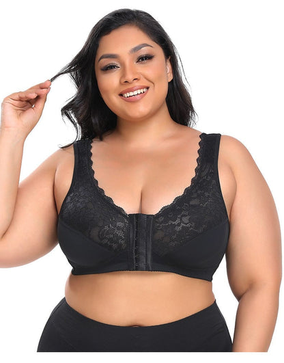 Comfortable Wireless Lace Front Fastening Plus Size Push Up Bra