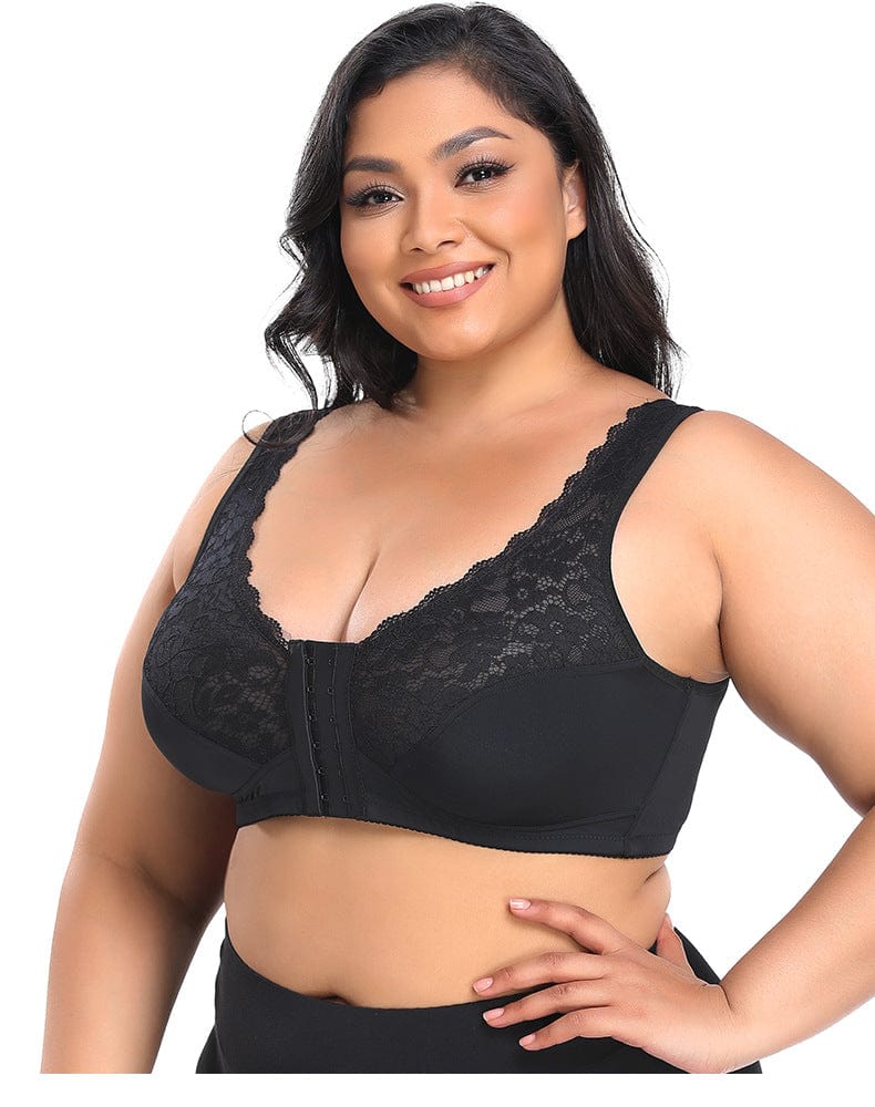 Comfortable Wireless Lace Front Fastening Plus Size Push Up Bra