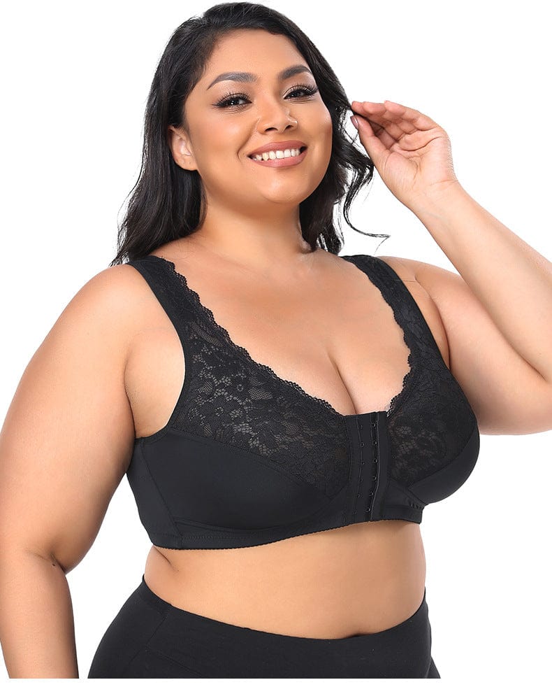 Comfortable Wireless Lace Front Fastening Plus Size Push Up Bra