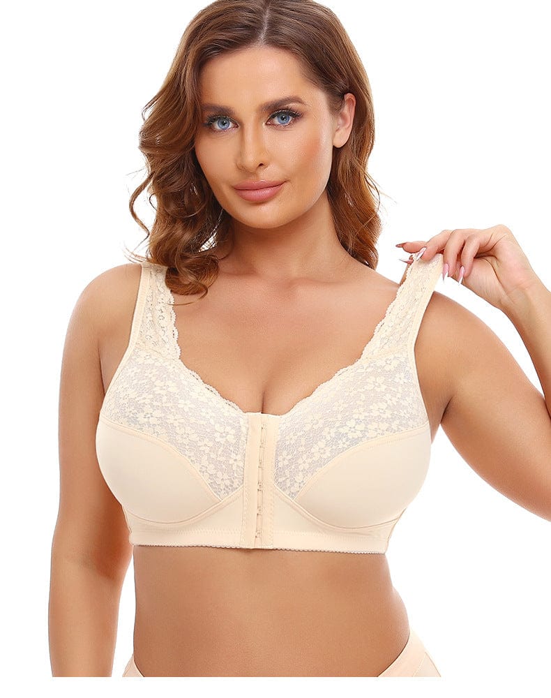Comfortable Wireless Lace Front Fastening Plus Size Push Up Bra