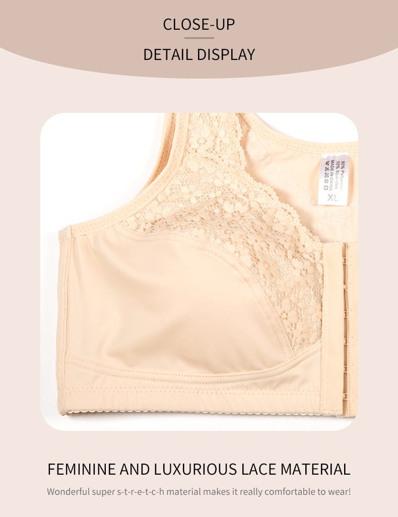 Comfortable Wireless Lace Front Fastening Plus Size Push Up Bra