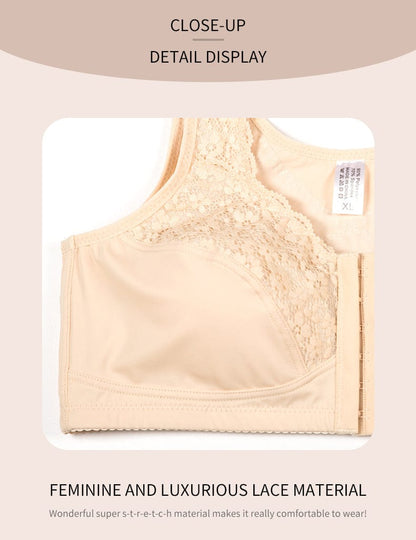 Comfortable Wireless Lace Front Fastening Plus Size Push Up Bra