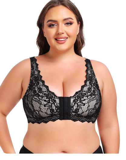 Plus Size Lace Front Fastening Support Bra