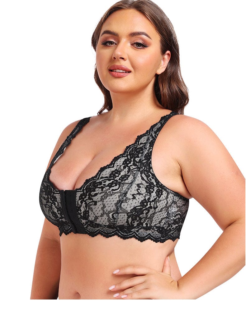 Plus Size Lace Front Fastening Support Bra