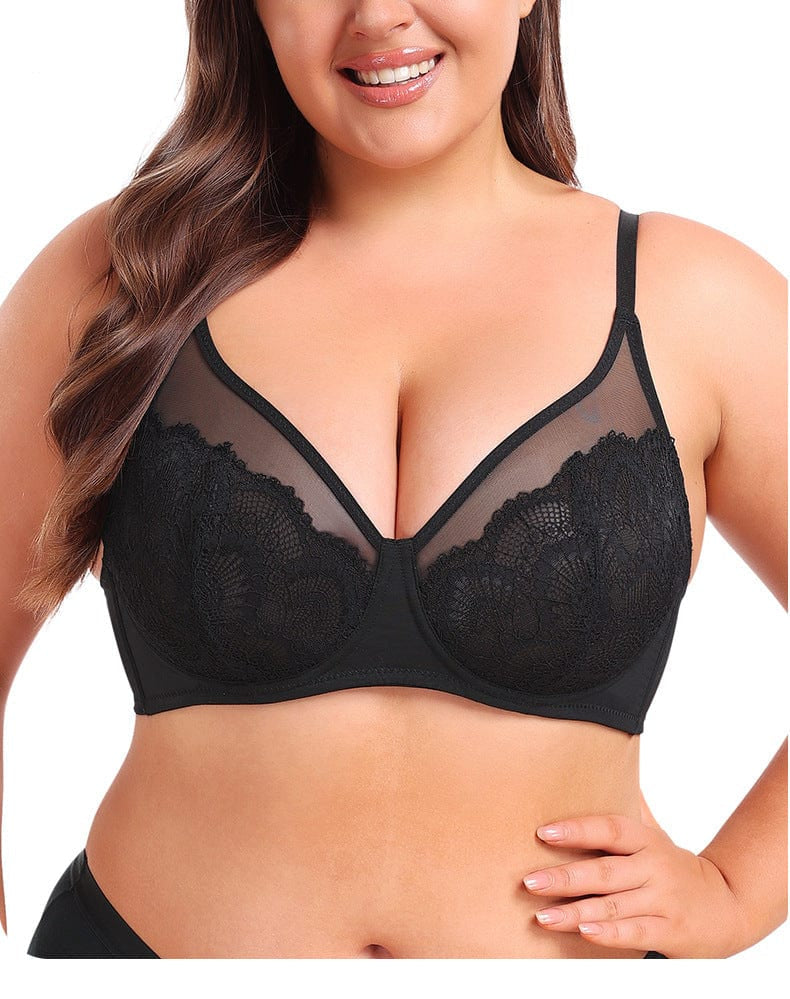 Women Plus Size Lace Bra with Underwired Chest Support