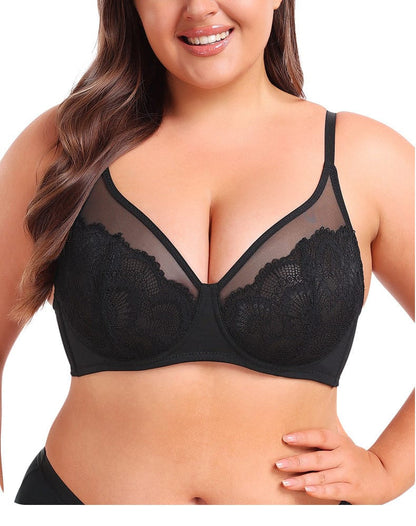 Women Plus Size Lace Bra with Underwired Chest Support