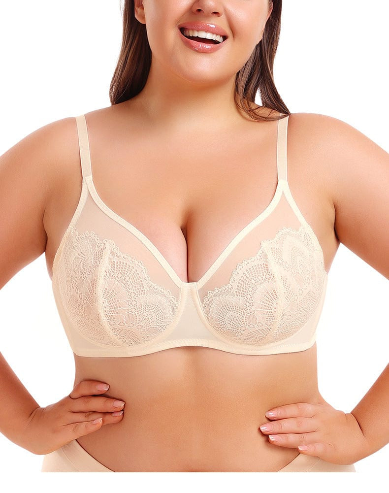 Women Plus Size Lace Bra with Underwired Chest Support