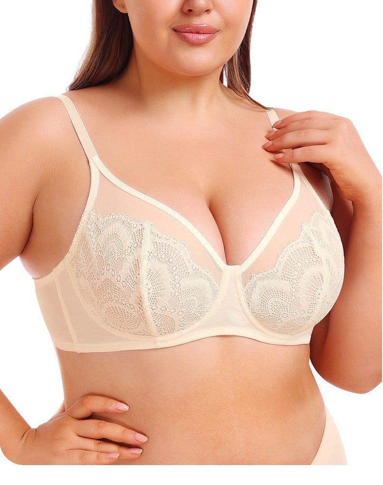 Women Plus Size Lace Bra with Underwired Chest Support