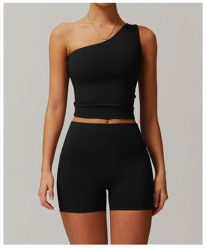 One Shoulder Workout Shaping Crop Top with Removable Chest Pads