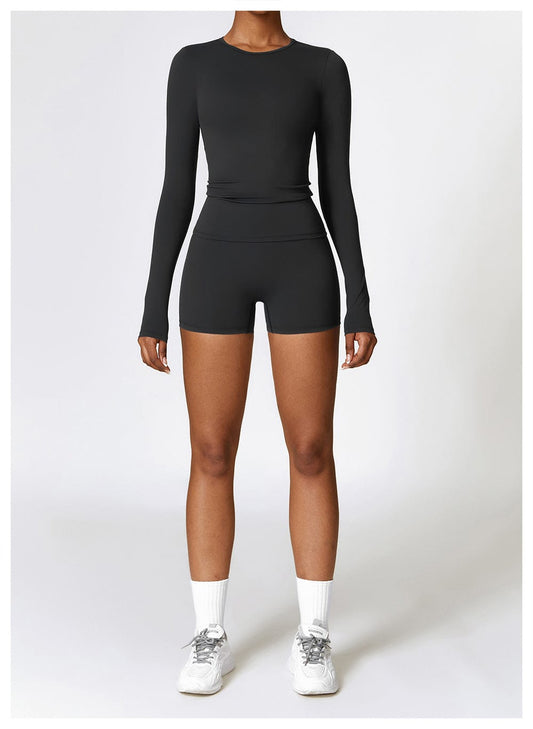 Women's Long-Sleeve Round Neck Yoga and Fitness Shaping Top