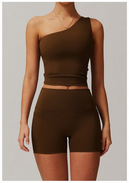 One Shoulder Workout Shaping Crop Top with Removable Chest Pads