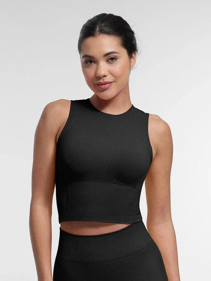 Seamless Supportive Sport Yoga Active Wear Crop Top with Built-In Bra & Adjustable Cups