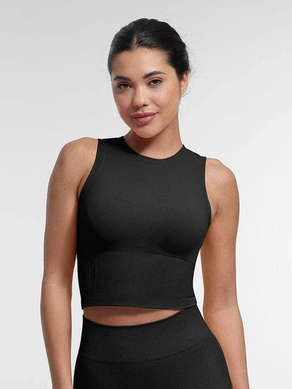 Seamless Supportive Sport Yoga Active Wear Crop Top with Built-In Bra & Adjustable Cups