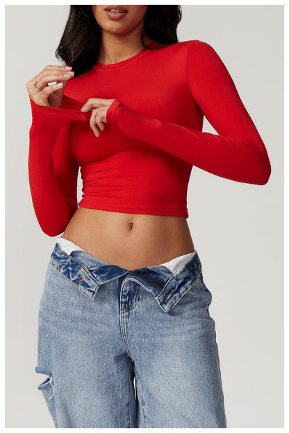Women Seamless Long Sleeve Yoga Shaping Crop Top