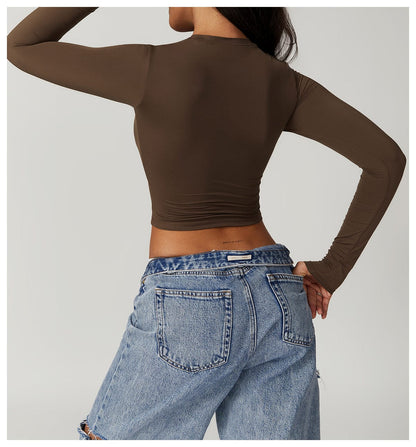 Women Seamless Long Sleeve Yoga Shaping Crop Top