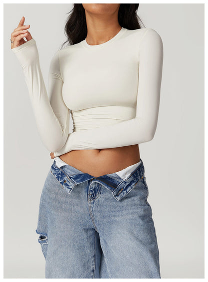 Women Seamless Long Sleeve Yoga Shaping Crop Top