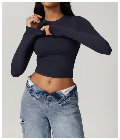Women Seamless Long Sleeve Yoga Shaping Crop Top