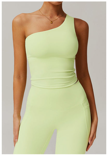 One Shoulder Workout Shaping Crop Top with Removable Chest Pads