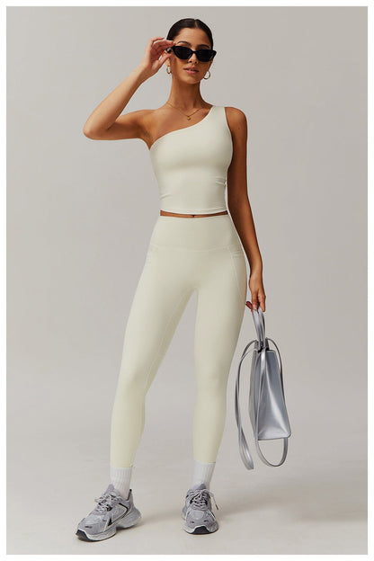 One Shoulder Workout Shaping Crop Top with Removable Chest Pads