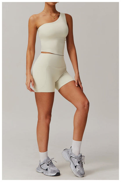One Shoulder Workout Shaping Crop Top with Removable Chest Pads