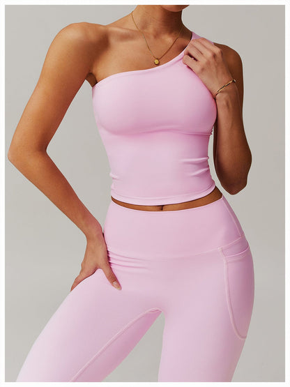 One Shoulder Workout Shaping Crop Top with Removable Chest Pads