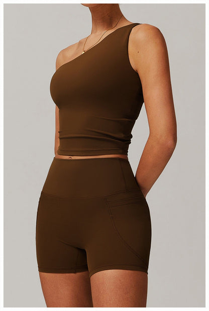 One Shoulder Workout Shaping Crop Top with Removable Chest Pads