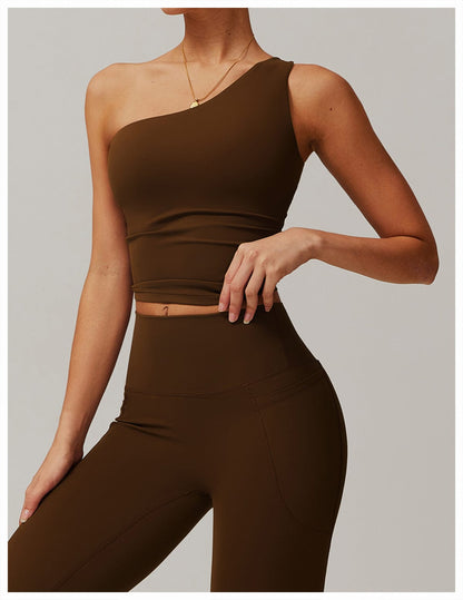 One Shoulder Workout Shaping Crop Top with Removable Chest Pads