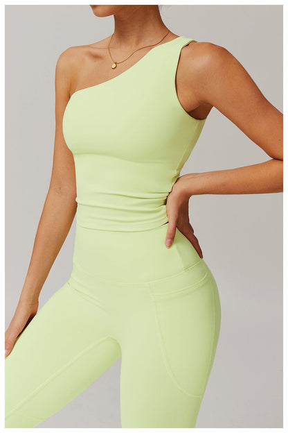 One Shoulder Workout Shaping Crop Top with Removable Chest Pads