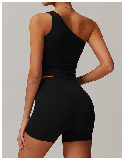One Shoulder Workout Shaping Crop Top with Removable Chest Pads