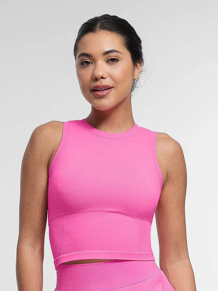 Seamless Supportive Sport Yoga Active Wear Crop Top with Built-In Bra & Adjustable Cups