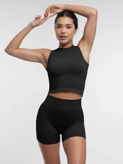 Seamless Supportive Sport Yoga Active Wear Crop Top with Built-In Bra & Adjustable Cups