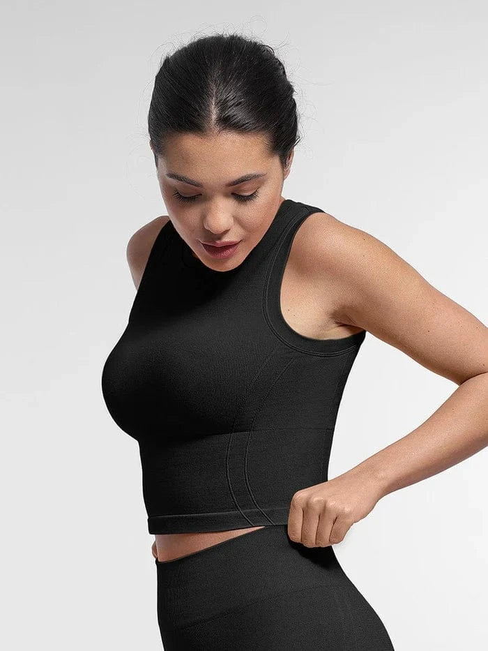 Seamless Supportive Sport Yoga Active Wear Crop Top with Built-In Bra & Adjustable Cups