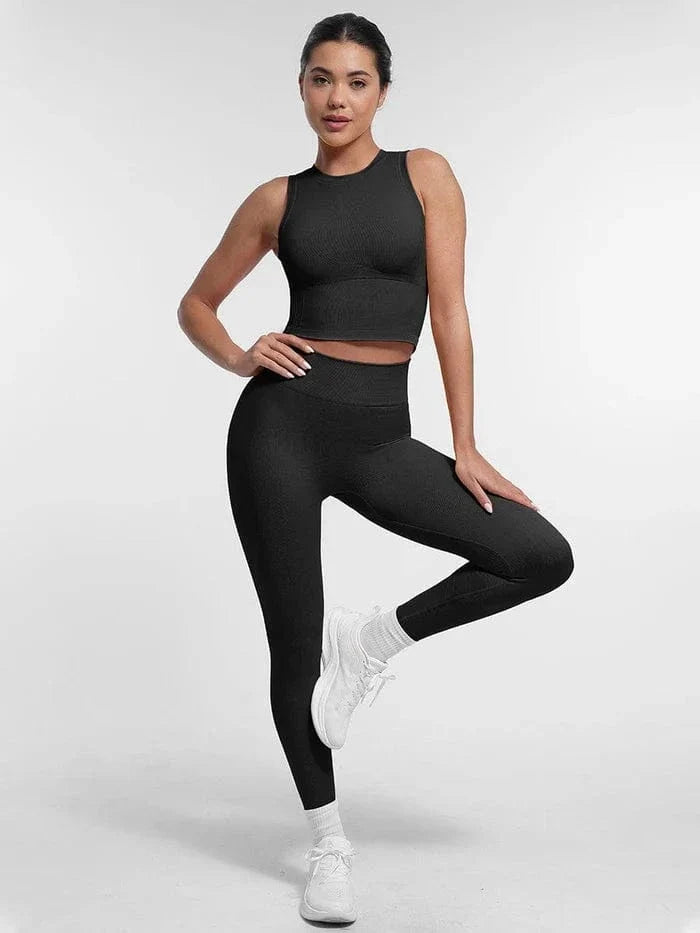 Seamless Supportive Sport Yoga Active Wear Crop Top with Built-In Bra & Adjustable Cups