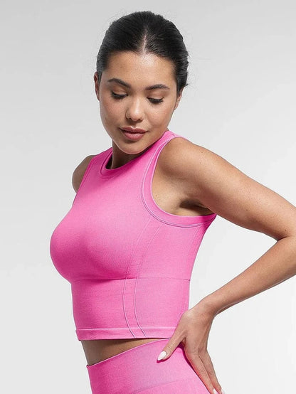 Seamless Supportive Sport Yoga Active Wear Crop Top with Built-In Bra & Adjustable Cups