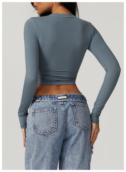 Women Seamless Long Sleeve Yoga Shaping Crop Top
