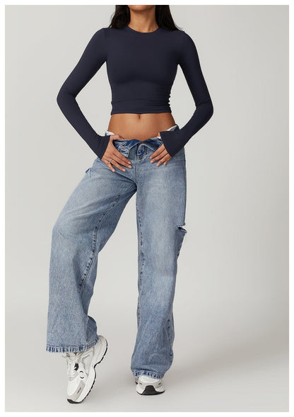 Women Seamless Long Sleeve Yoga Shaping Crop Top