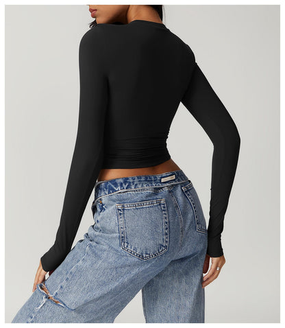 Women Seamless Long Sleeve Yoga Shaping Crop Top