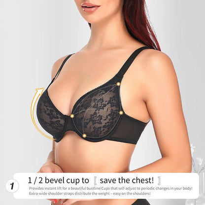 Push Up Ultra Thin Underwired Black Mesh Bra
