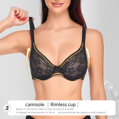 Push Up Ultra Thin Underwired Black Mesh Bra