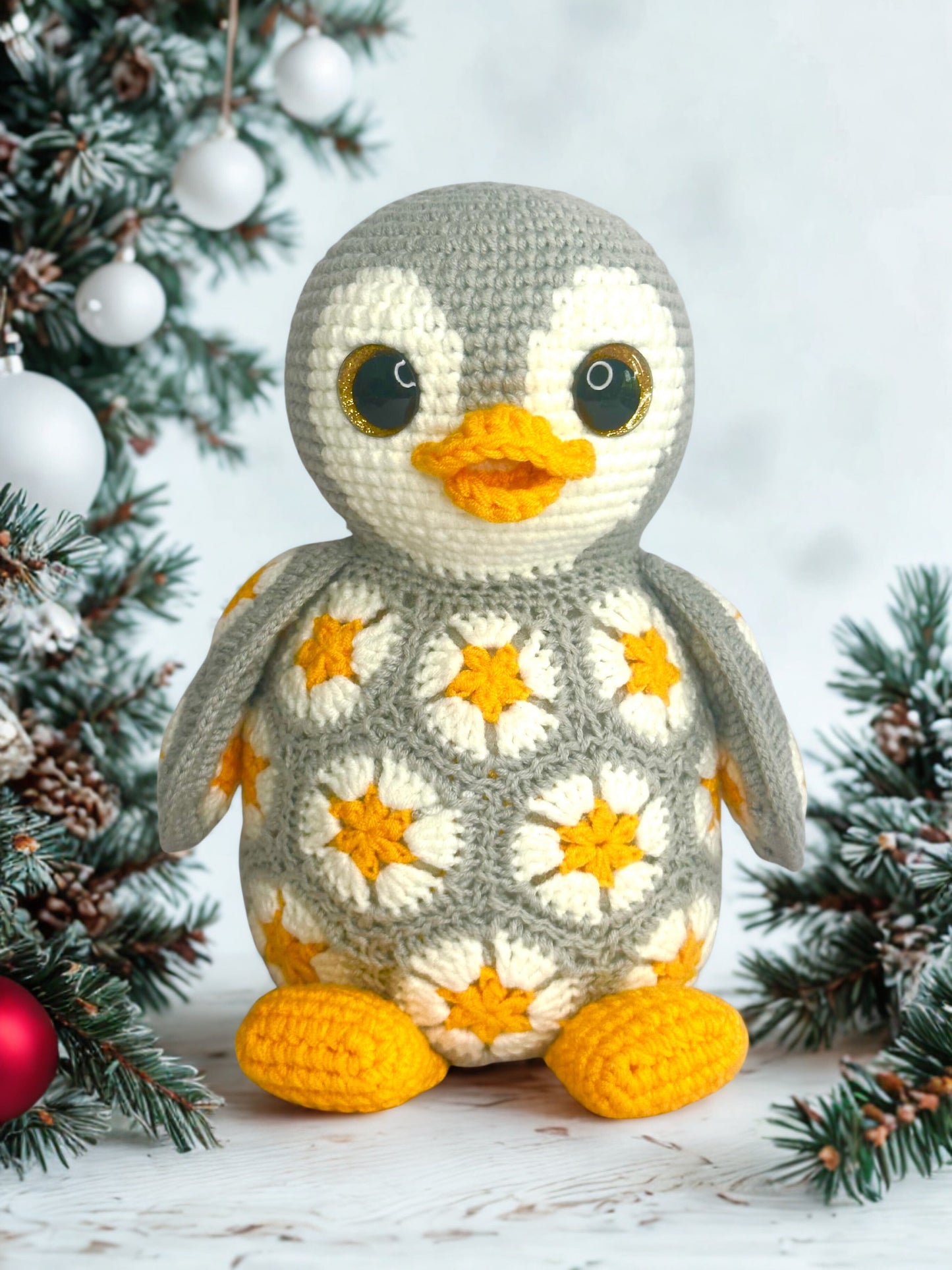 Penguin African flowers Crochet Pattern