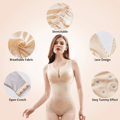 Full Body Tummy Control Butt Lifter V Front Lace Bodysuit