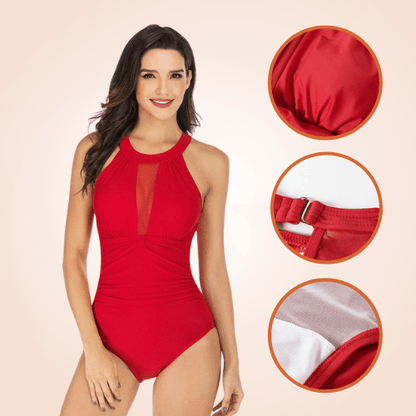 High Neck Mesh One Piece Swimsuit