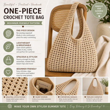 Summer Tote Crochet Pattern One Piece, No-Sew Design