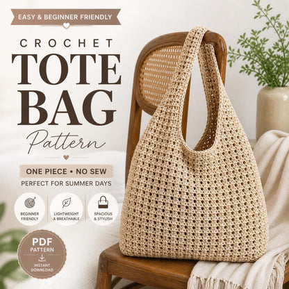 Summer Tote Crochet Pattern One Piece, No-Sew Design